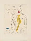 Max Ernst, Aus: Max Ernst, Das Schnabelpaar, 1953, Farbaquatintaradierung auf Velin