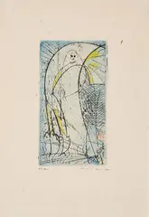 Oiseau vierge by Max Ernst, 1955, Farbaquatintaradierung auf Japan, sold May 2022