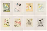 Max Ernst, Zu: Dorothea Tanning "Oiseaux en péril", 1975, Vollständige Suite mit acht collagierten farbigen Aquatintaradierungen auf Japon nacré