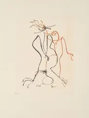 Liebespaar by Max Ernst, 1966, Farbradierung auf Arches Velin (Wasserzeichen), sold May 2022