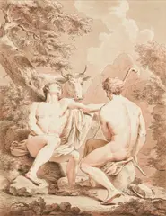 Jan Tersteeg, Merkur und Paris, Kreide und Tuschpinsel auf Papier