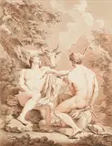 Jan Tersteeg, Merkur und Paris, Kreide und Tuschpinsel auf Papier