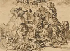 Deutsche Schule, Titanensturz, Feder und Pinsel, laviert auf Papier