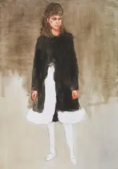 Axel Geis, "Mädchen mit schwarzem Mantel", 2005, Öl auf Leinwand