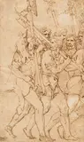 Norditalienische Schule, Schlacht- oder Triumphszene, Federzeichnung auf braunem Papier