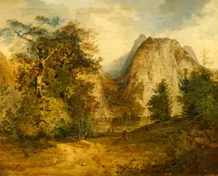 Adalbert Stifter, Gebirgslandschaft mit See, Öl auf Leinwand