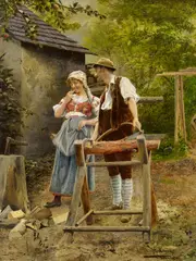 Johann Hamza, Junges Paar, Öl auf Holz