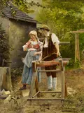 Johann Hamza, Junges Paar, Öl auf Holz