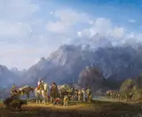Heinrich Bürkel, Menagerie bei der Rast im Gebirgstal