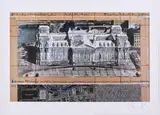 Wrapped Reichstag, Project for Berlin by Christo, 1994, Farboffset und Collage auf leichtem Karton, sold Oct 2022