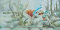 Isabelle Dutoit, "zu Zweit (blaue Hand)", 2008, Öl auf Holz