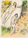 Les lamentations d'Ulysse I (Aus: L'Odyssée) by Marc Chagall, 1974, Farblithografie auf Velin, mittig gefalzt, sold Apr 2022