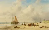 Charles Leickert, Fischmarkt am holländischen Strand, Öl auf Leinwand