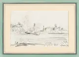 Johann Barthold Jongkind, Landschaft mit Häusern, Kohle auf Papier
