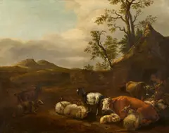 Jan van der Meer, Weite Landschaft mit Bauernkate und Vieh, Öl auf Leinwand