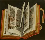 Alpenländischer Meister, Trompe-l'oeil einer liturgischen Handschrift, Öl auf Holz