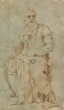 Italian School, Moses, Feder auf hellblauem Papier