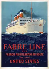 Fabre Line "Patria" The French Mediterranean Route to the United States by Sandy (ps. Georges Taboureau) Hook, 1919, poster, sold Jun 2014