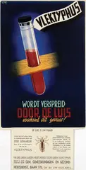 Salverda, Vlektyphus wordt verspreid door de luis, 1945, poster