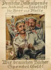 Max Antlers, Deutsche Volksspende Wir brauchen Bücher Spendet Geld!, 1917, poster