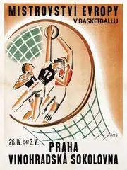 Ams, European Championship Basketball Praque (Hungarian), 1947, poster