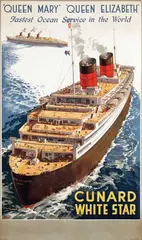 Walter Thomas, Cunard White Star Queen Mary Queen Elizabeth, 1947, poster