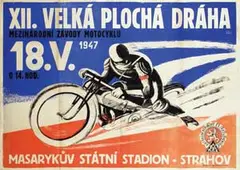 Dio, XII. Big Flat Tracker 18V. international motorcycle races Strahov Prague, 1947, poster