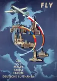 Dim Roussinoff, Fly CSA LOT MALEV TABSO TAROM Deutsche Lufthansa, 1958, poster