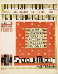 Hendricus Th. Wijdeveld, Internationale Tentoonstelling Economisch-Historische Schilderijen Miniaturen Gobelins Documenten Modellen Grafiek enz Stedelijk Museum, 1929, poster