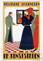 M. Derolez, Belgische Spoorwegen De Kunststeden, 1928, poster