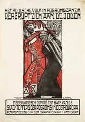 D. Hart, Het Poolsche Volk in Pogromwaanzin Vergrijpt zich aan de Joden, poster
