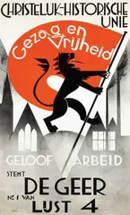 Claus, Christelijk-Historische Unie Stemt De Geer, 1937, poster