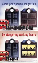 Beverley Pick, Avoid peak peroid congestion by staggering working hours, 1947, poster