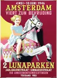Advertising Agency Nepon, Amsterdam viert zijn bevrijding 2 Lunaparken, 1946, poster