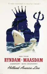 Werner Ad, Holland-America Lines new twins Ryndam Maasdam, 1950, poster