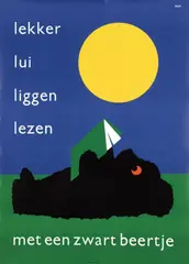 Bruna Dick, lekker lui liggen lezen met een zwart beertje, 1963, poster