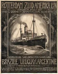 Antoon Derkzen van Angeren, Rotterdam Zuid Amerika Lijn vereenigde dienst der Van Nievelt Goudriaan & Stoomvaartmaatschappij en Holland Amerika Lijn, poster