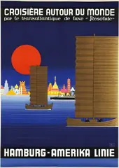 Theodore P. Etbauer, Hamburg-Amerika Linie Croiseère Autour du Monde, 1930, poster