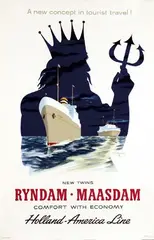 Holland-America Line Ryndam Maasdam by Ad Werner, 1950, poster, sold Nov 2008