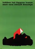 Dick Bruna, lekker lui liggen lezen met een zwart beertje, 1964, poster