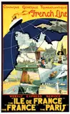 Léo Fontan, French Line Ile de France, poster