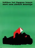 Dick Bruna, lekker lui liggen lezen met een zwart beertje, 1964, poster