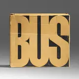 Mason Williams, Bus, 1967, life-sized bus photograph screenprinted on billboard stock in 16 sections, corrugated fiberboard box