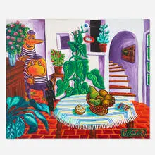 Hervé Di Rosa, Les 2 vagabonds nigauds et l'interieur tranquille, 1987, oil on canvas
