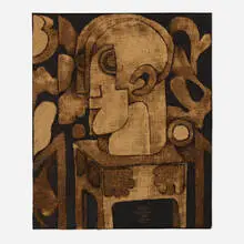James Jarvaise, Romain Tête Nature Morte (from the Noire series), 2014, burlap and cement on canvas