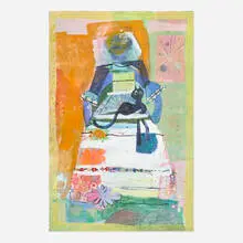 Daisy May Scheff, Untitled, 2021, acrylic, colored pencil, string, paper and found fabric on canvas