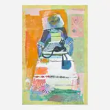Daisy May Scheff, Untitled, 2021, acrylic, colored pencil, string, paper and found fabric on canvas