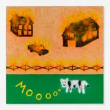 Hunter Potter, Revenge!! Greener Grass!! Moo!!, 2021, acrylic, oil stick, and spray paint on canvas