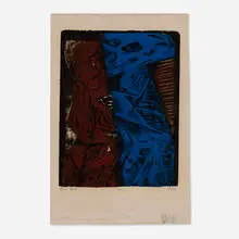 Josef Zenk, Kiss of Death, woodcut in colors on rice paper