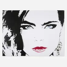Bambi, Love Cara, 2014, stenciled spray paint hand-colored with acrylic, watercolor and glitter on Somerset